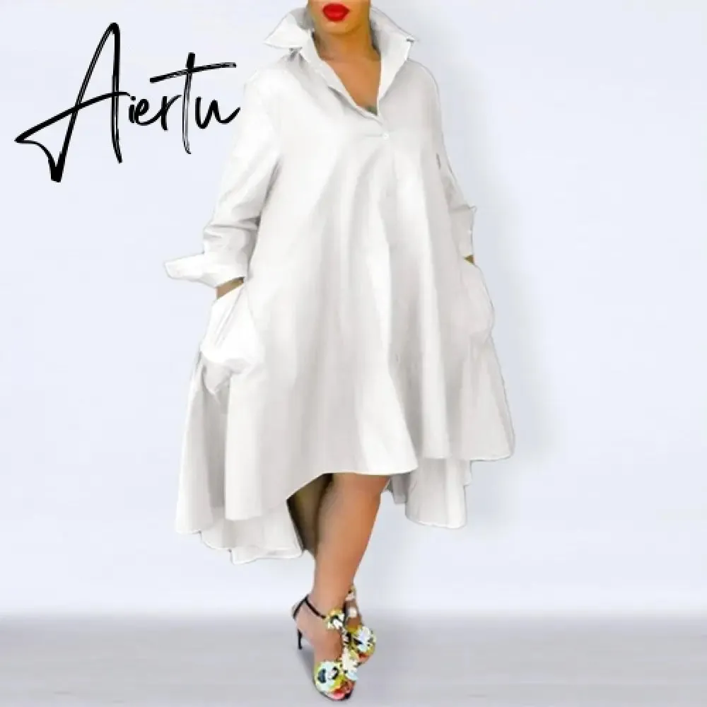 Aiertu Loose Dress Elegant Women Bohemian Sundress Lapel Neck Dress  Vestidos Elegant Sundress Robe Femme