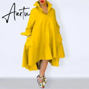 Aiertu Loose Dress Elegant Women Bohemian Sundress Lapel Neck Dress  Vestidos Elegant Sundress Robe Femme