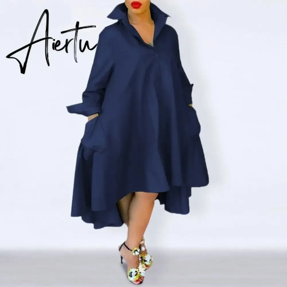 Aiertu Loose Dress Elegant Women Bohemian Sundress Lapel Neck Dress  Vestidos Elegant Sundress Robe Femme