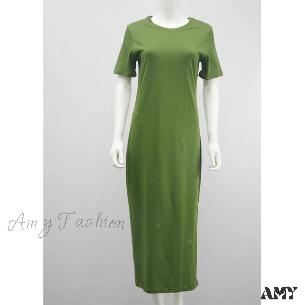Amy Fashion - Vintage Casual Slit Knitted Cotton White Black Sundress