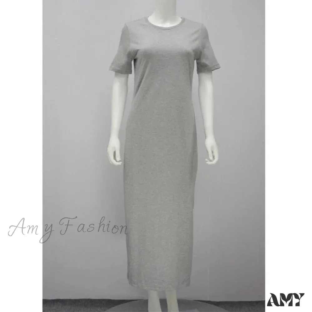 Amy Fashion - Vintage Casual Slit Knitted Cotton White Black Sundress