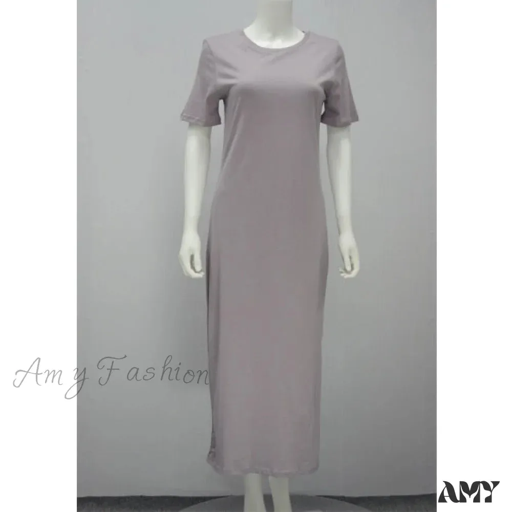 Amy Fashion - Vintage Casual Slit Knitted Cotton White Black Sundress