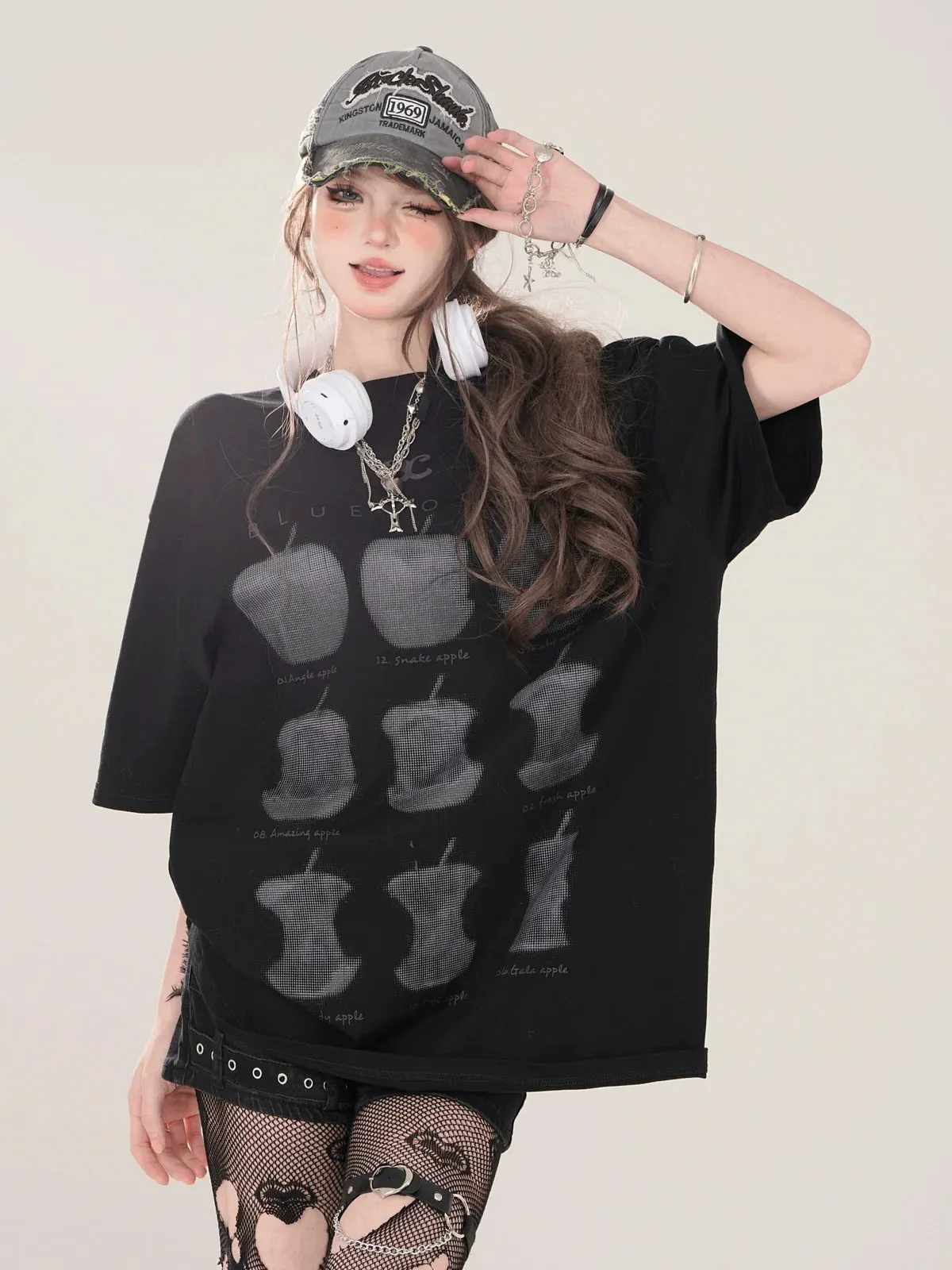 Apple Print Loose T-Shirt American