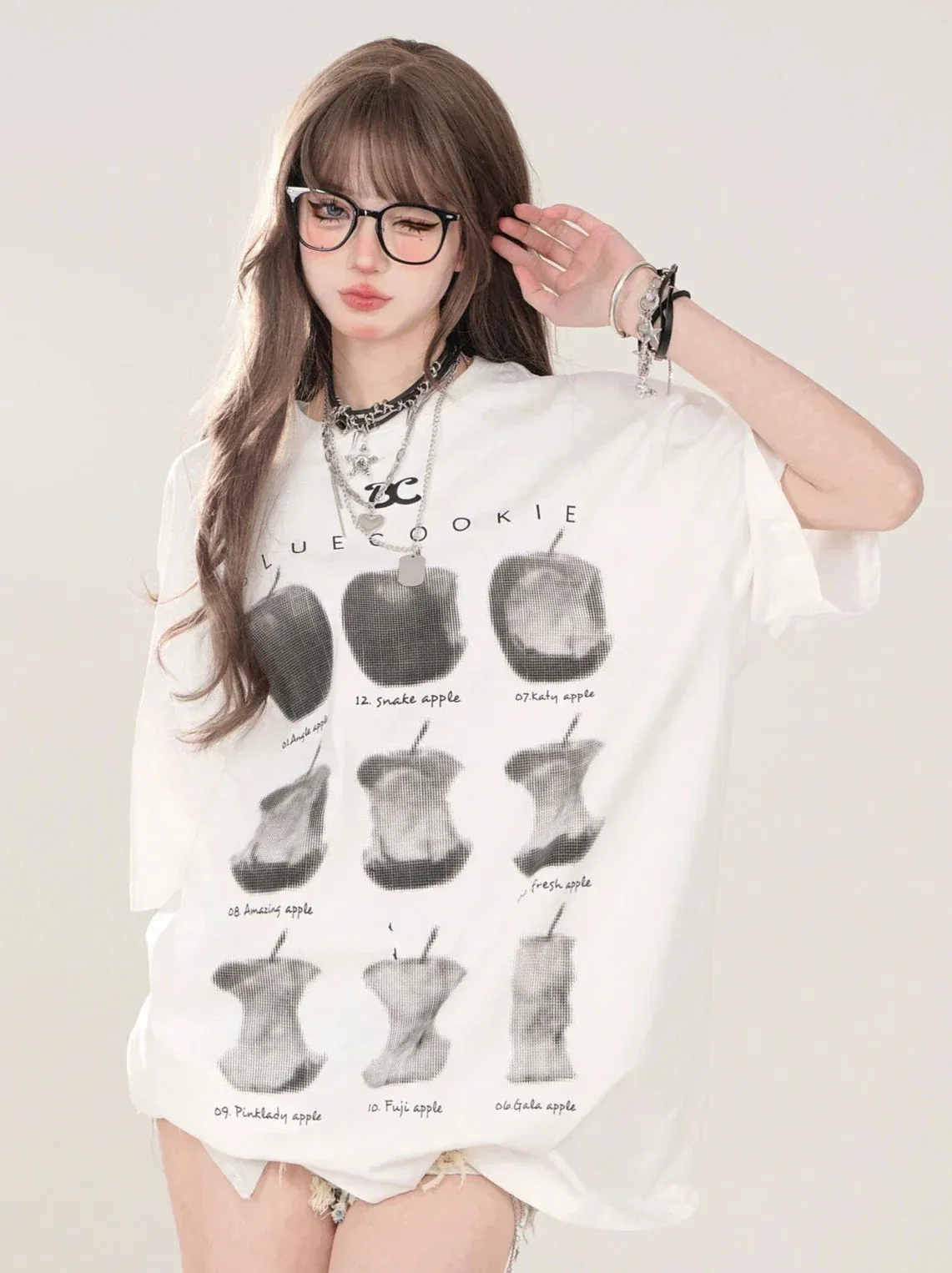Apple Print Loose T-Shirt American
