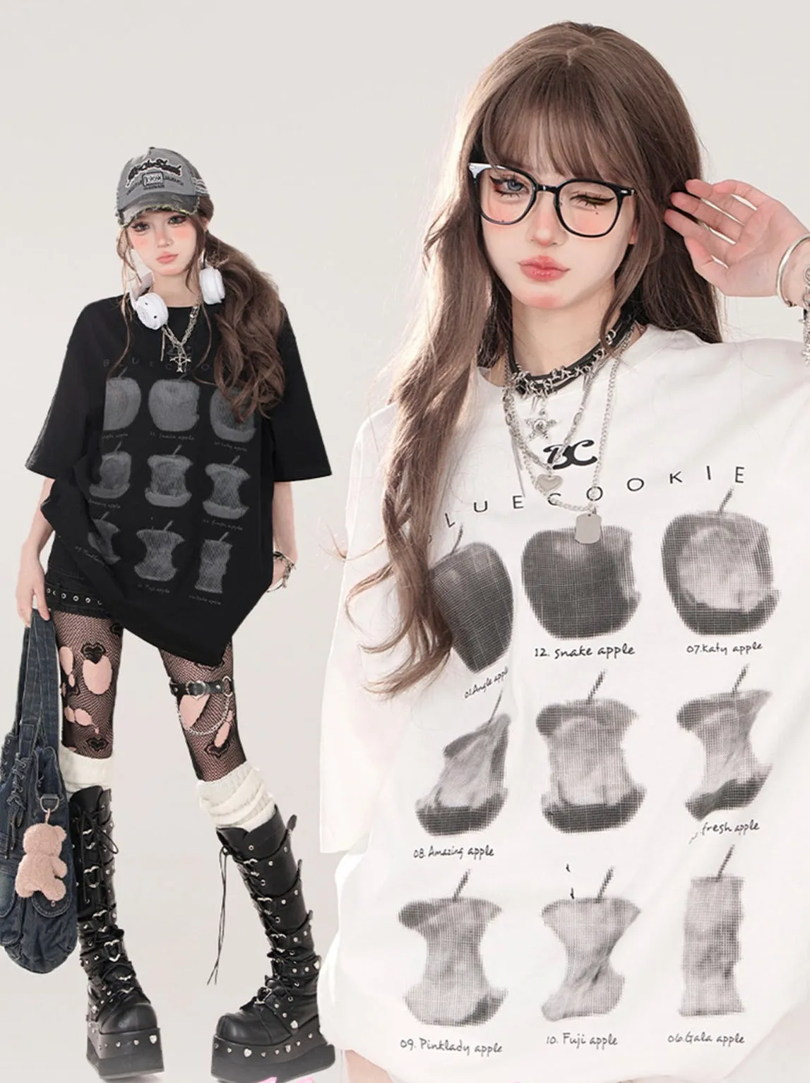 Apple Print Loose T-Shirt American