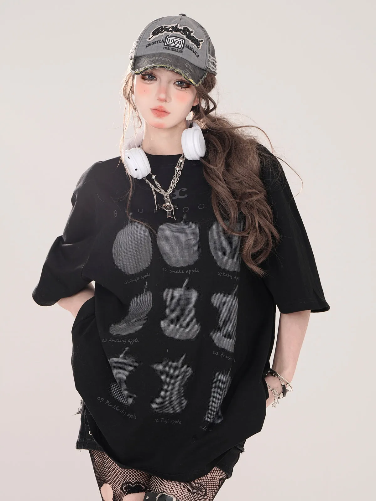 Apple Print Loose T-Shirt American