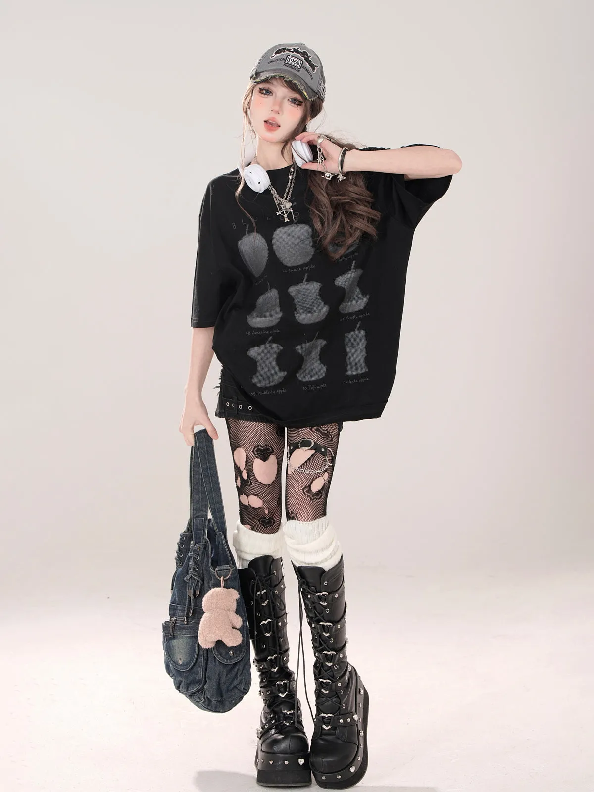 Apple Print Loose T-Shirt American