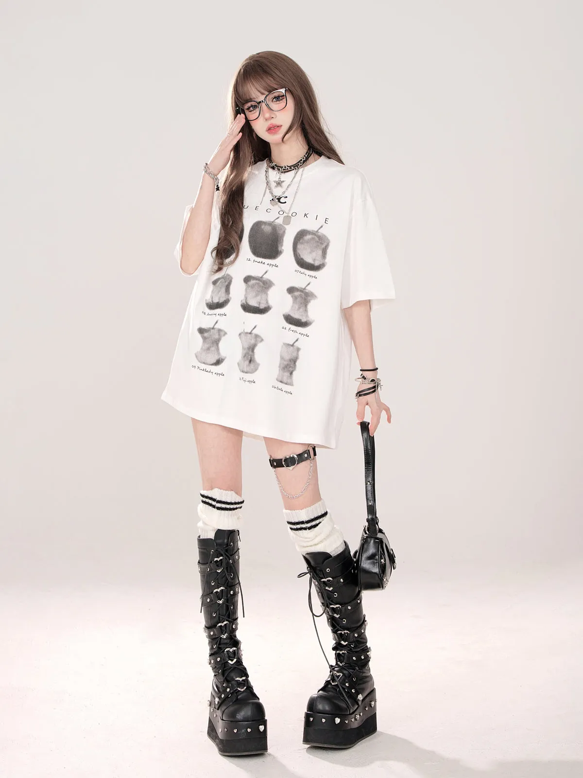 Apple Print Loose T-Shirt American