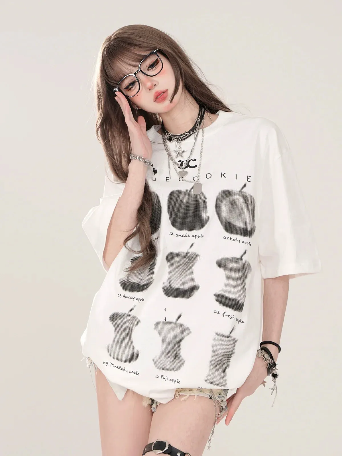 Apple Print Loose T-Shirt American