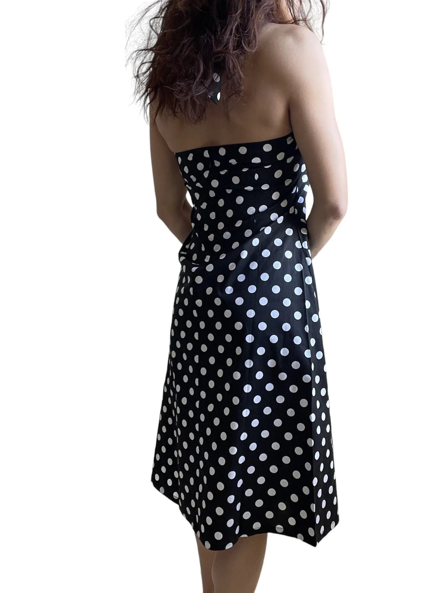 Black Polka Dot Cotton A-Line Halter Midi Summer Beach Dress - Casual Fit and Flare Sundress