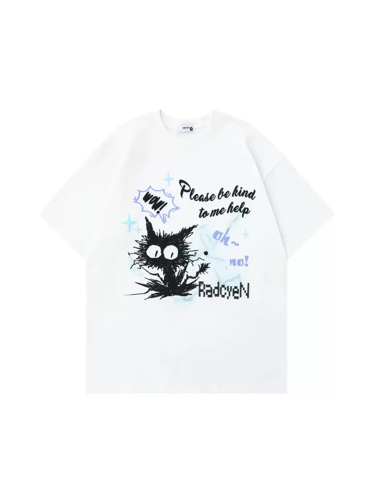 Cat T-Shirt Print Contrast Color Cartoon