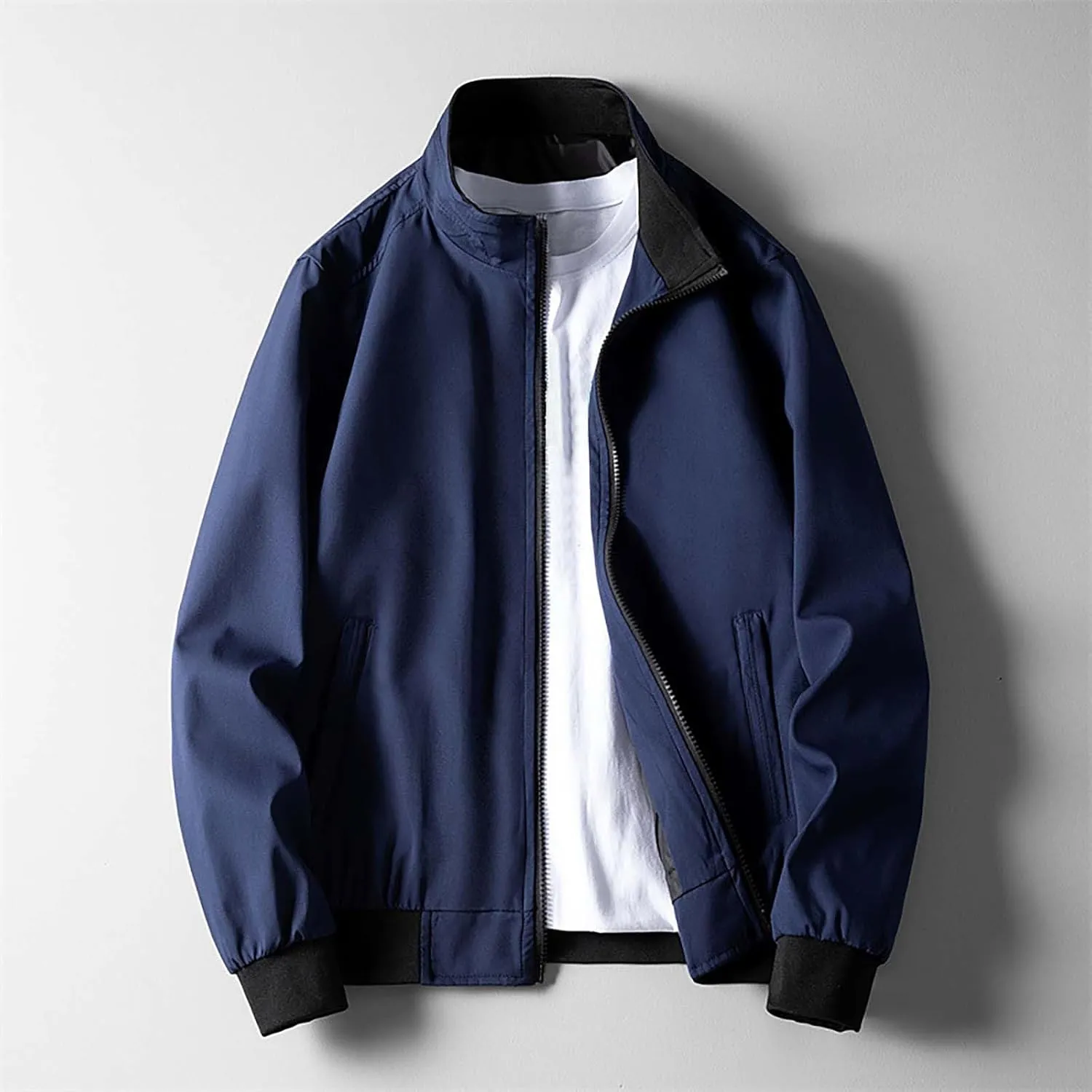 Clothes for Men Size Coat Muli Pockets Zipper Lapel Solid Jacket Leisure Breathable Stand Collar Top Mens Flannel