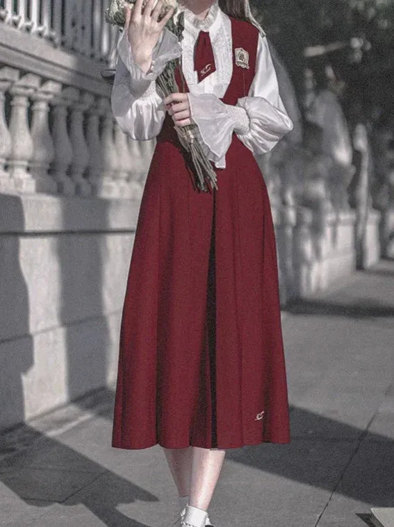 College Lace Red Retro Red Badge Chiffon Elegant Shirt Tie Emblem Sundress