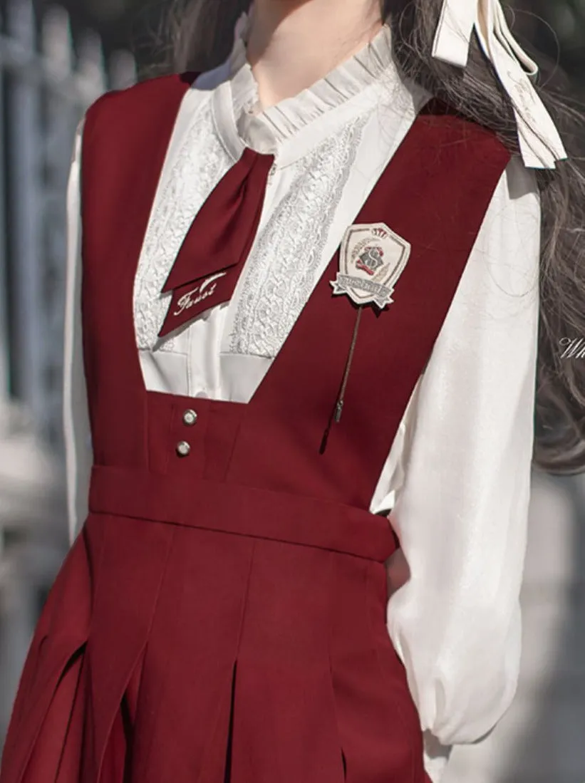 College Lace Red Retro Red Badge Chiffon Elegant Shirt Tie Emblem Sundress