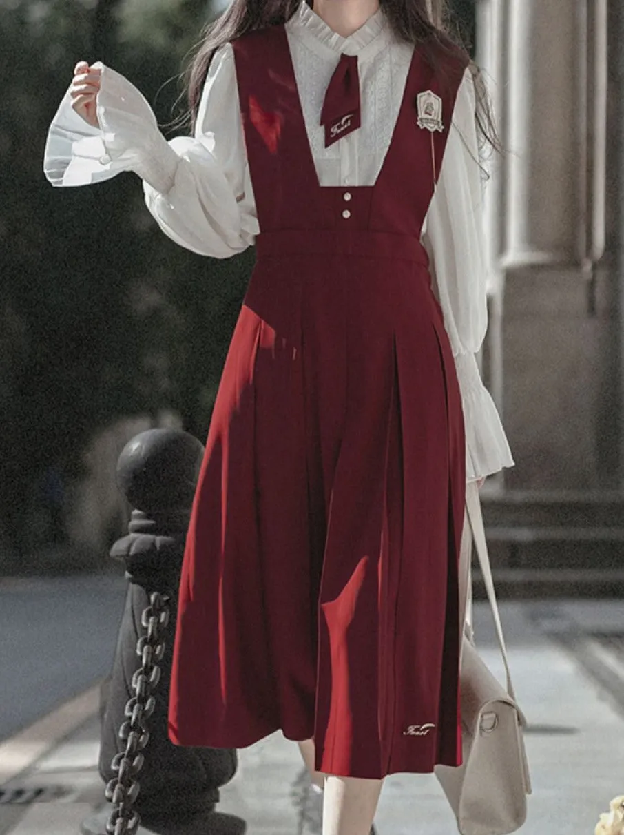College Lace Red Retro Red Badge Chiffon Elegant Shirt Tie Emblem Sundress