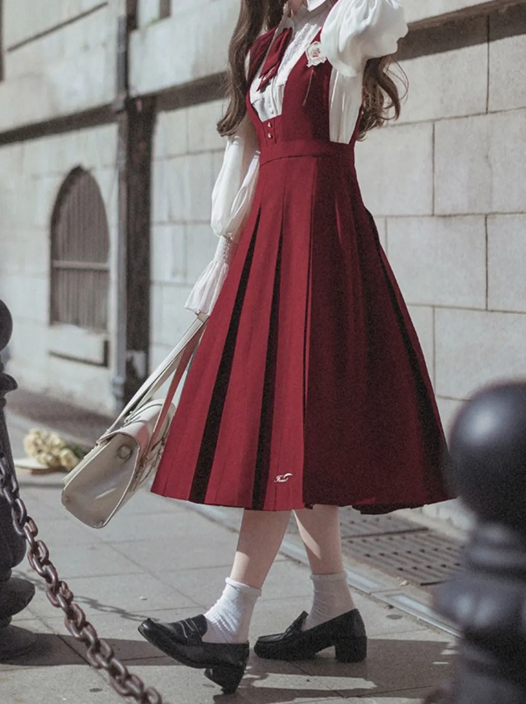 College Lace Red Retro Red Badge Chiffon Elegant Shirt Tie Emblem Sundress