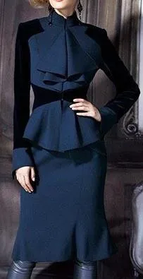 Color-Block Flared Peplum Jacket & Skirt Set