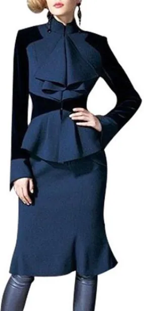 Color-Block Flared Peplum Jacket & Skirt Set