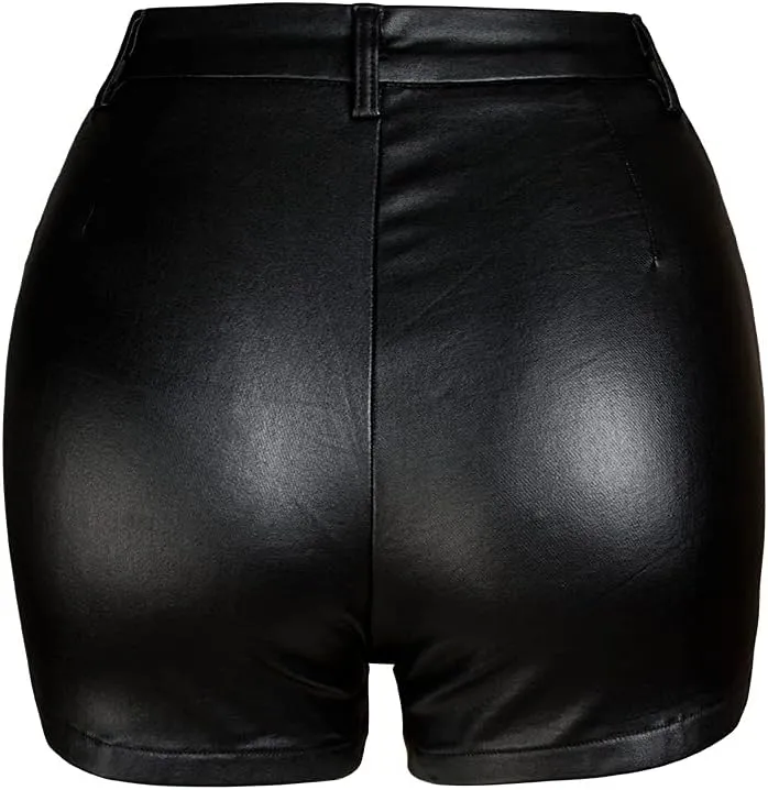 COMLIFE Women's Sexy Shorts Stretchy High Waisted Zipper Faux Leather PU Shorts