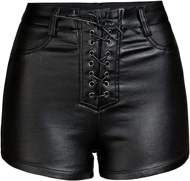 COMLIFE Women's Sexy Shorts Stretchy High Waisted Zipper Faux Leather PU Shorts