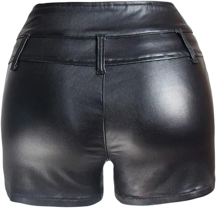 COMLIFE Women's Sexy Shorts Stretchy High Waisted Zipper Faux Leather PU Shorts