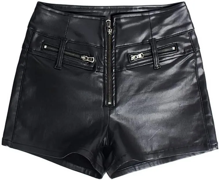 COMLIFE Women's Sexy Shorts Stretchy High Waisted Zipper Faux Leather PU Shorts