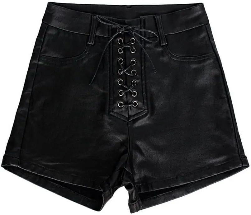 COMLIFE Women's Sexy Shorts Stretchy High Waisted Zipper Faux Leather PU Shorts