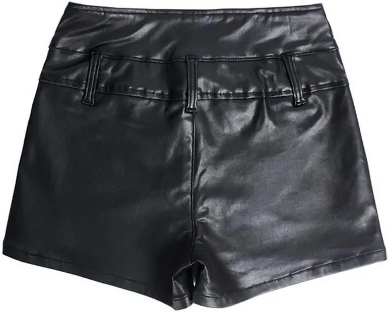 COMLIFE Women's Sexy Shorts Stretchy High Waisted Zipper Faux Leather PU Shorts