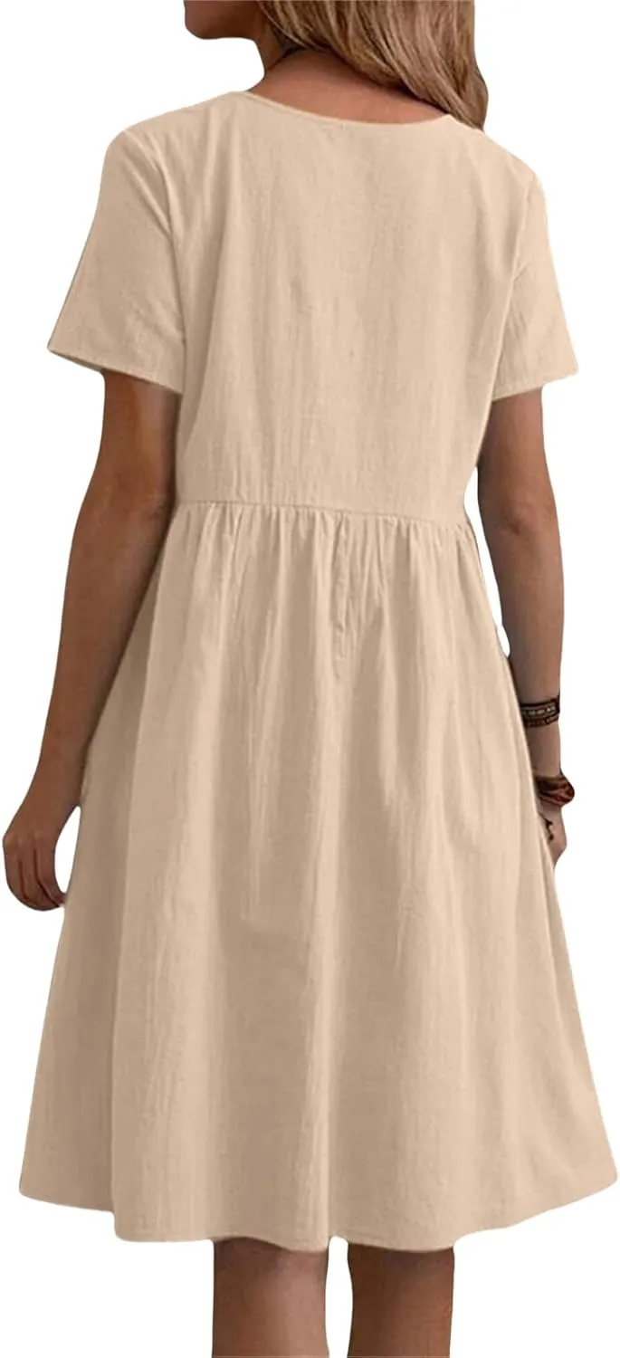 Cotton Linen Dresses Women Loose Fitting Dress Womens Dresses Tshirt Dress with Pockets Plus Size Sundresses