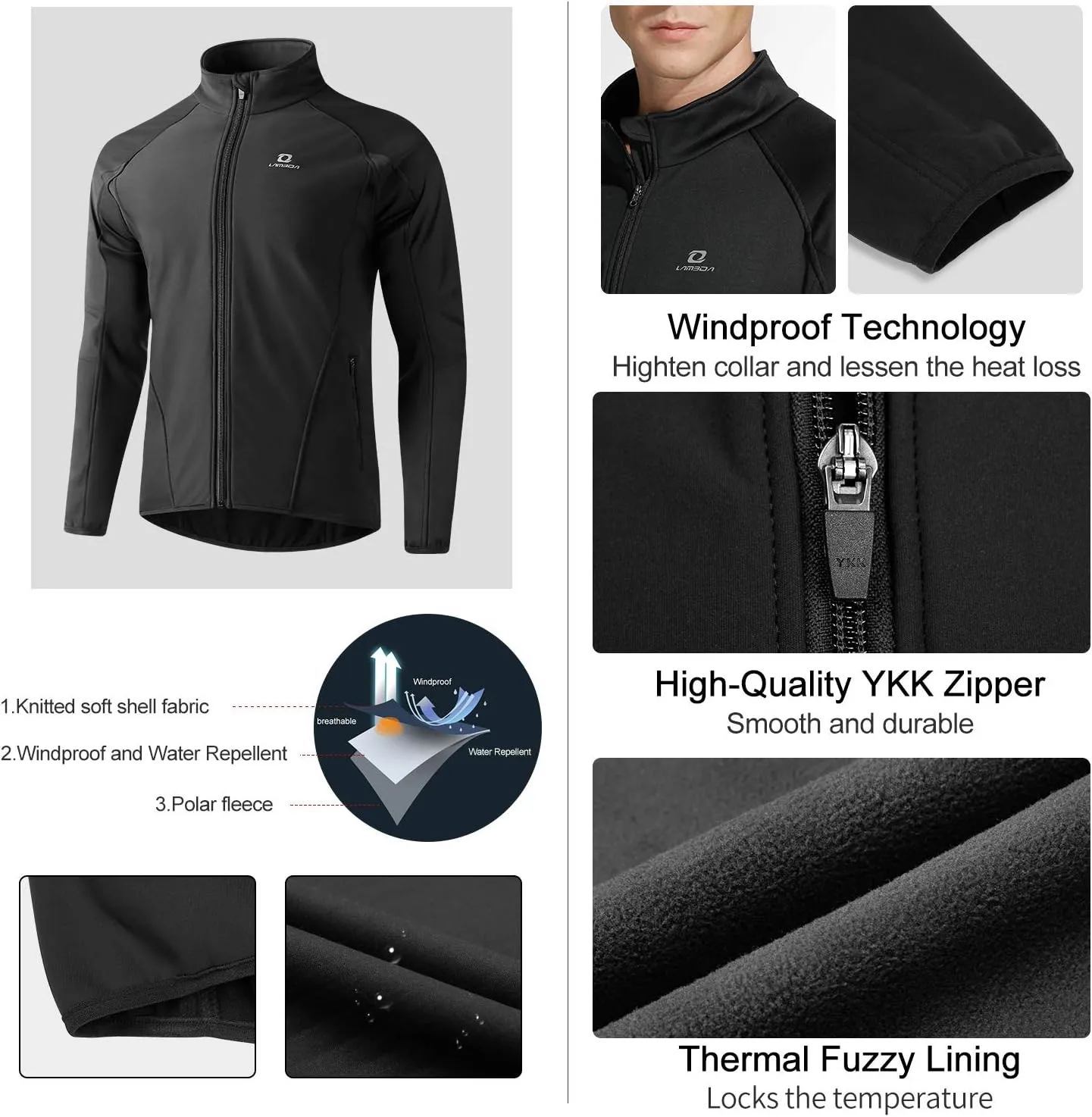 Cycling Bike Jackets for Men Winter Thermal Running Jacket Windproof Breathable Softshell Windbreaker
