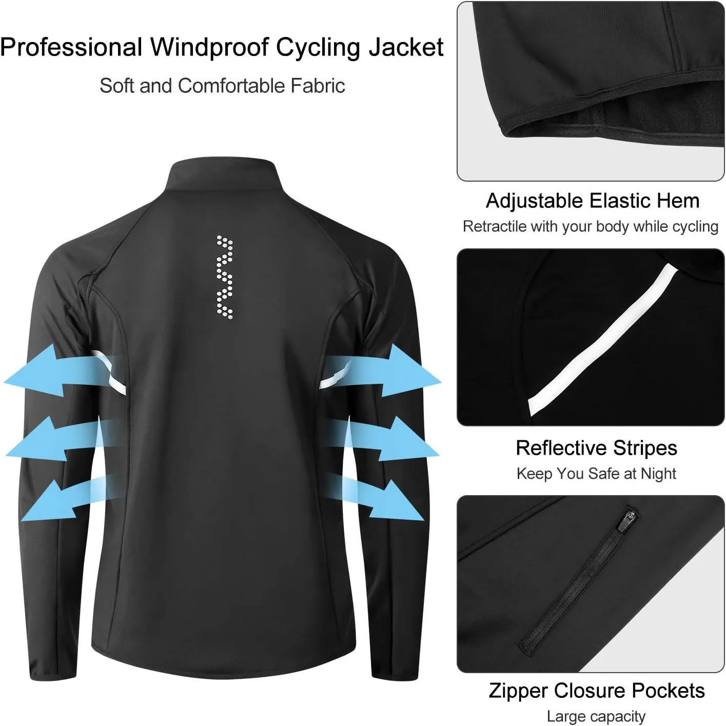 Cycling Bike Jackets for Men Winter Thermal Running Jacket Windproof Breathable Softshell Windbreaker
