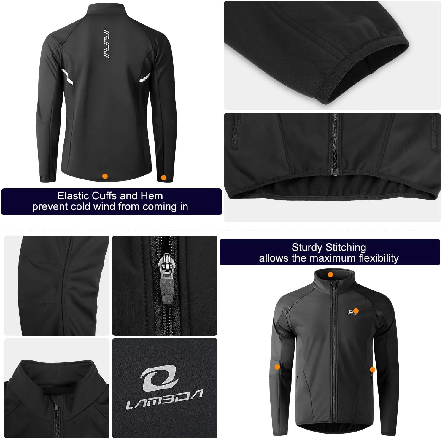 Cycling Bike Jackets for Men Winter Thermal Running Jacket Windproof Breathable Softshell Windbreaker