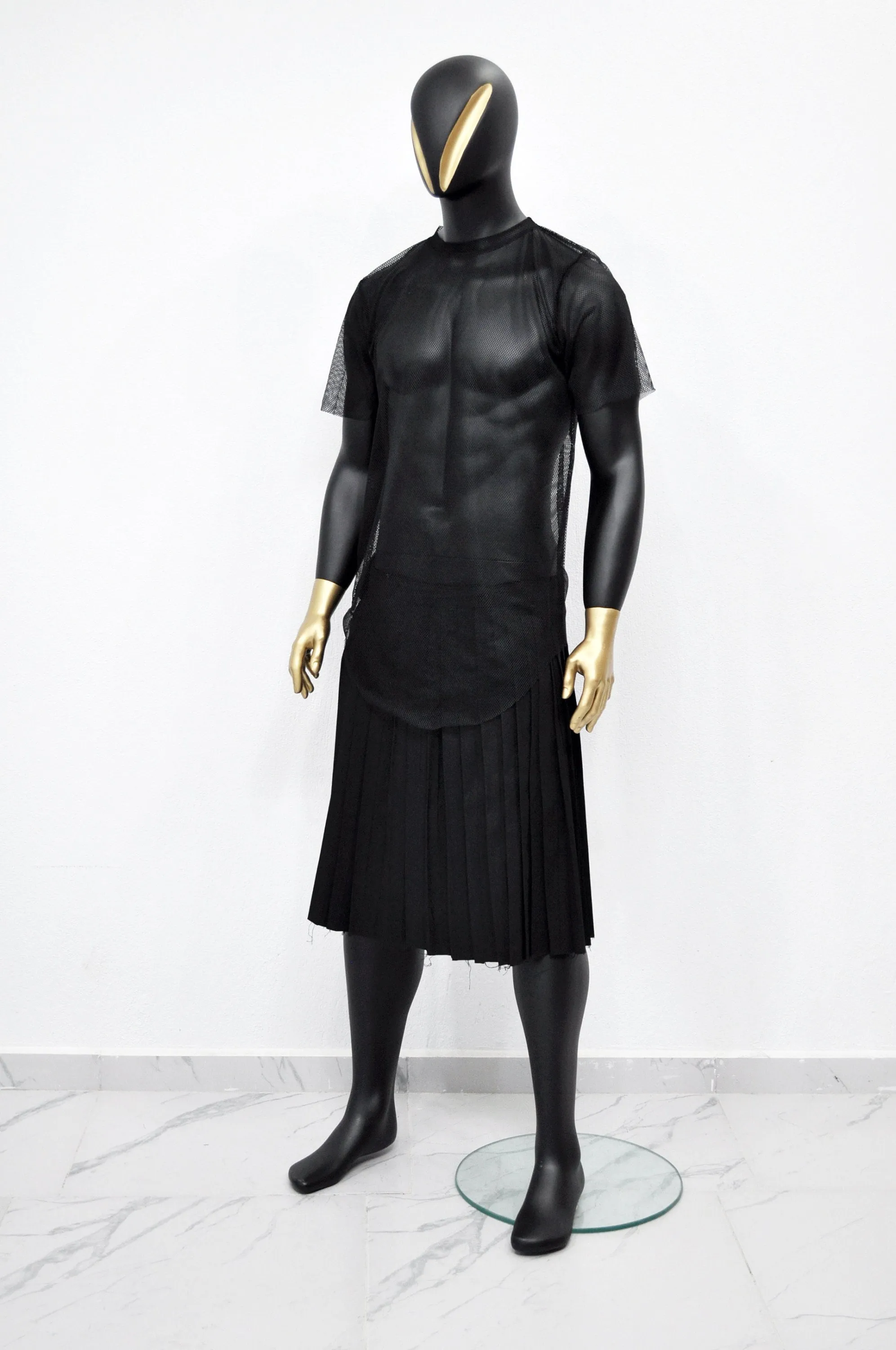 Dark Black Essentials Kilt,Wrap Mid-Lenght Skirt/Pleated Crossover,Wear it with Drop Crotch Pants/Adult Sarrouel Japanese Harem,Hakama-BB219