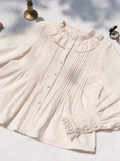 Dotted Waist Top Lolita Frilled Ribbon Light Sundress Shirt Elegant   Lace Ribbon Sweet