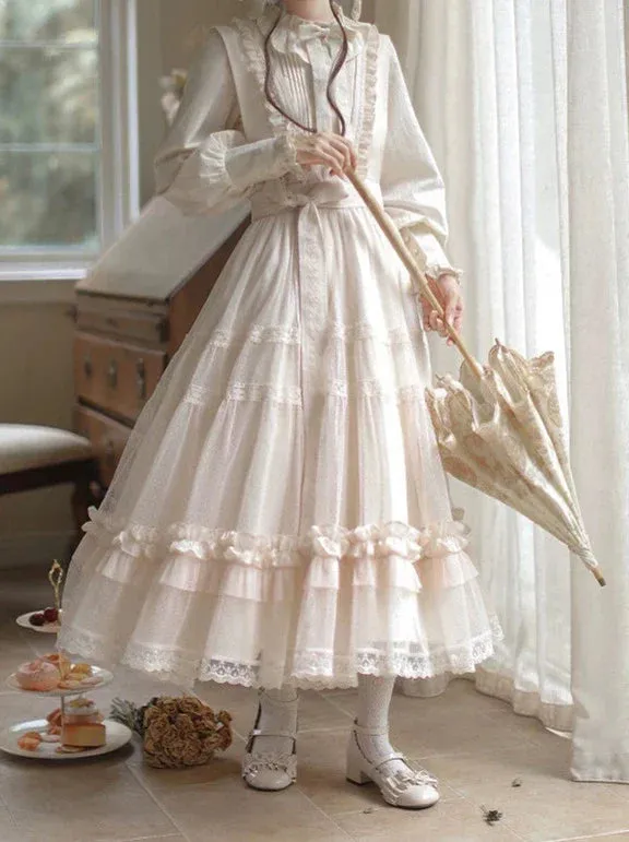 Dotted Waist Top Lolita Frilled Ribbon Light Sundress Shirt Elegant   Lace Ribbon Sweet