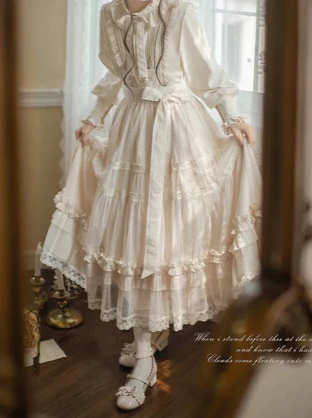 Dotted Waist Top Lolita Frilled Ribbon Light Sundress Shirt Elegant   Lace Ribbon Sweet
