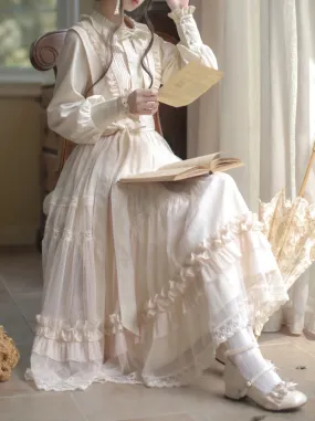 Dotted Waist Top Lolita Frilled Ribbon Light Sundress Shirt Elegant   Lace Ribbon Sweet