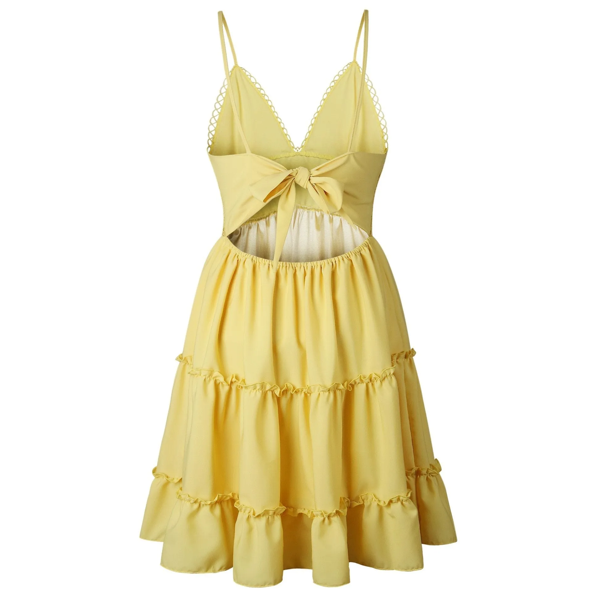 Dunnmall Women Lace Sexy Backless V-neck Beach Dresses Sleeveless Mini Sundress