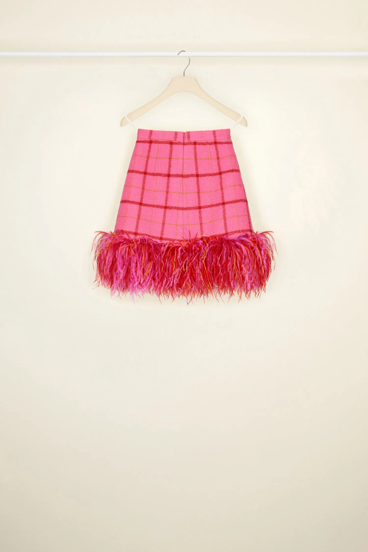 Feather hem checked wool mini skirt