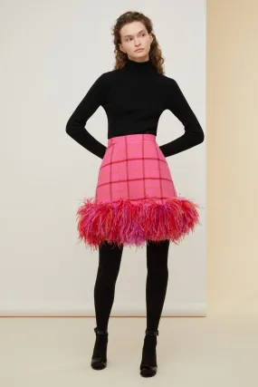 Feather hem checked wool mini skirt