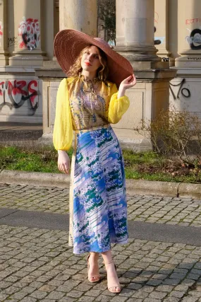 Flared Midi Skirt Blue Yellow