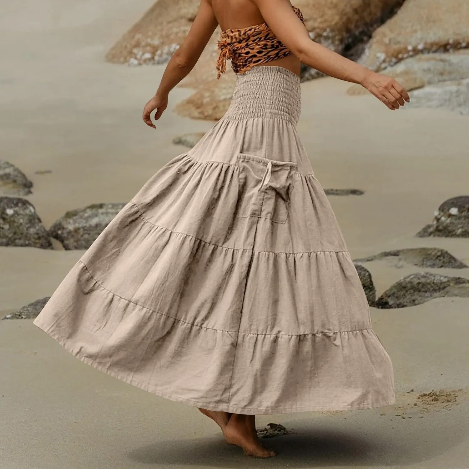 Flowy Boho Maxi Skirts for Women, 2025 Trendy Casual Elegantes High Waisted Long Skirt