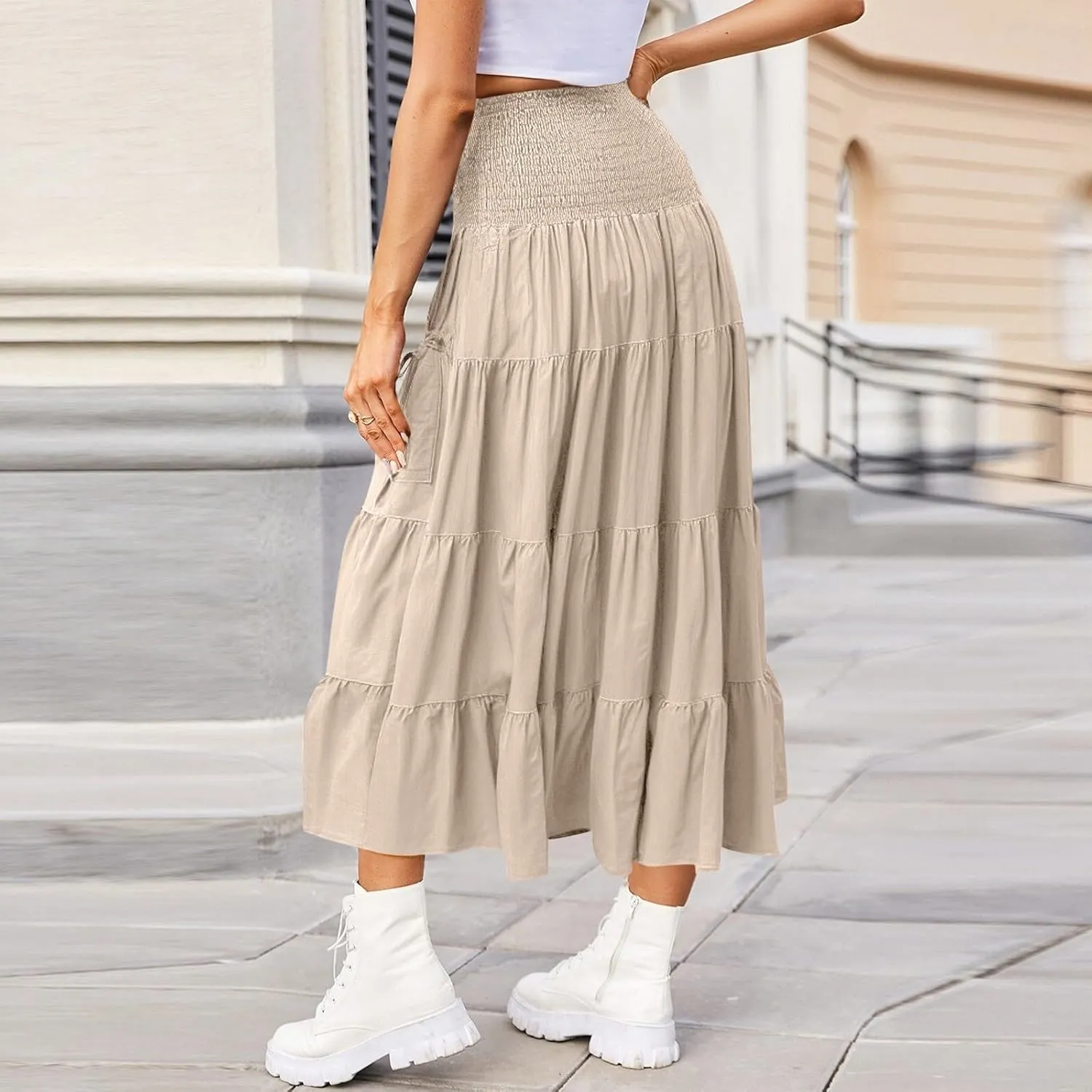 Flowy Boho Maxi Skirts for Women, 2025 Trendy Casual Elegantes High Waisted Long Skirt
