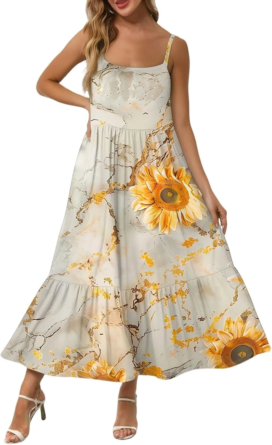Flowy Summer Dress, Trendy Vacation Beach Casual Elegant Midi Womens Sundress