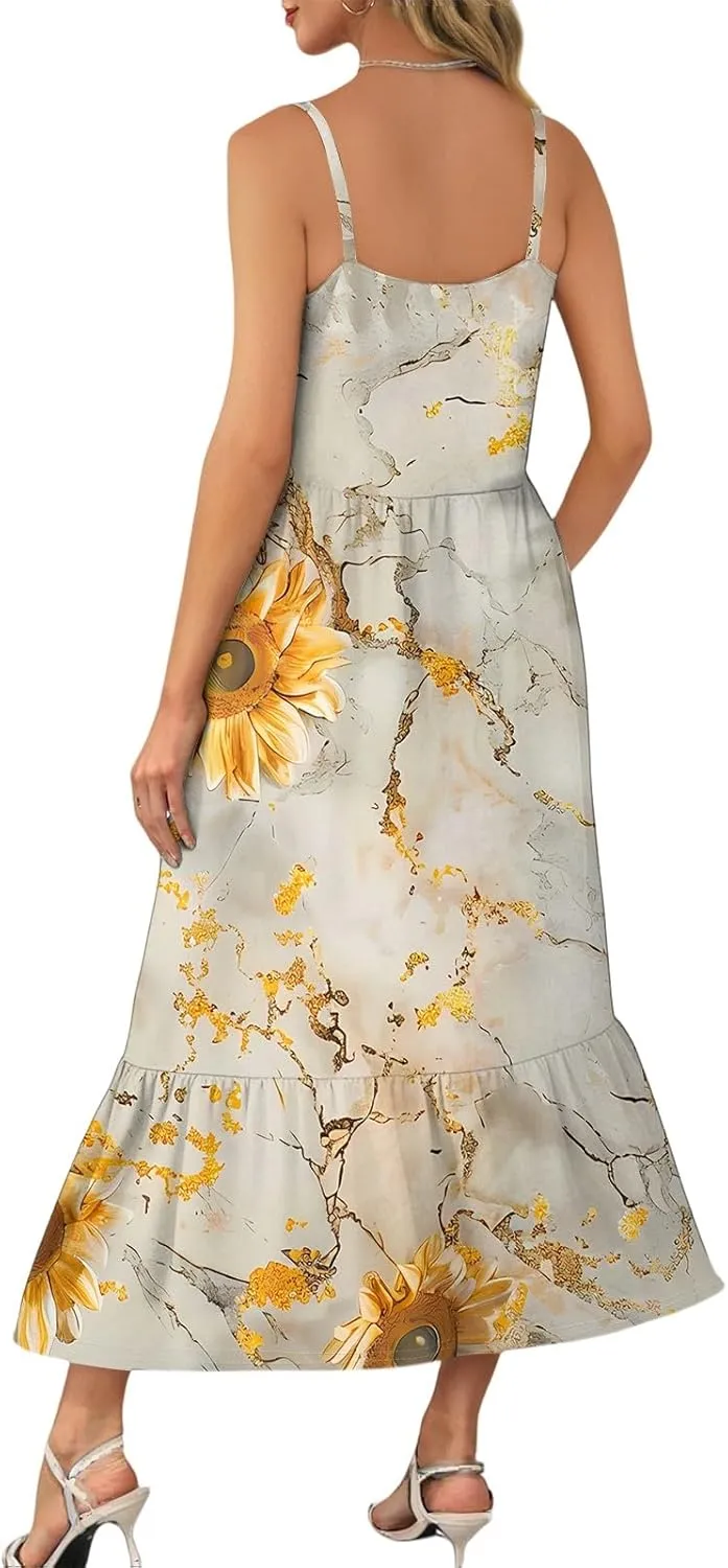 Flowy Summer Dress, Trendy Vacation Beach Casual Elegant Midi Womens Sundress