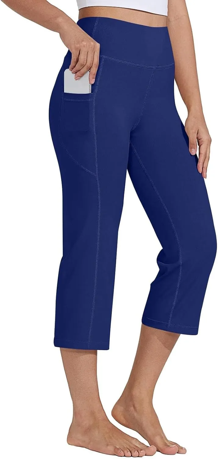 GOKKILRW Womens Casual Capri Pants Dress Yoga Capris Stretch Soft Gym Workout Crop Trousers Summer Straight Leg Office Slacks