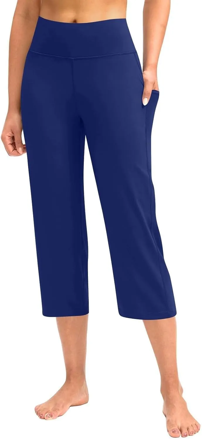 GOKKILRW Womens Casual Capri Pants Dress Yoga Capris Stretch Soft Gym Workout Crop Trousers Summer Straight Leg Office Slacks