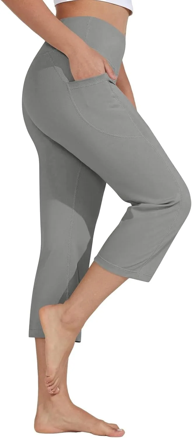 GOKKILRW Womens Casual Capri Pants Dress Yoga Capris Stretch Soft Gym Workout Crop Trousers Summer Straight Leg Office Slacks