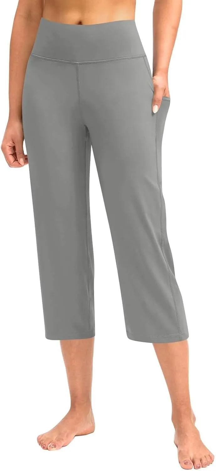 GOKKILRW Womens Casual Capri Pants Dress Yoga Capris Stretch Soft Gym Workout Crop Trousers Summer Straight Leg Office Slacks
