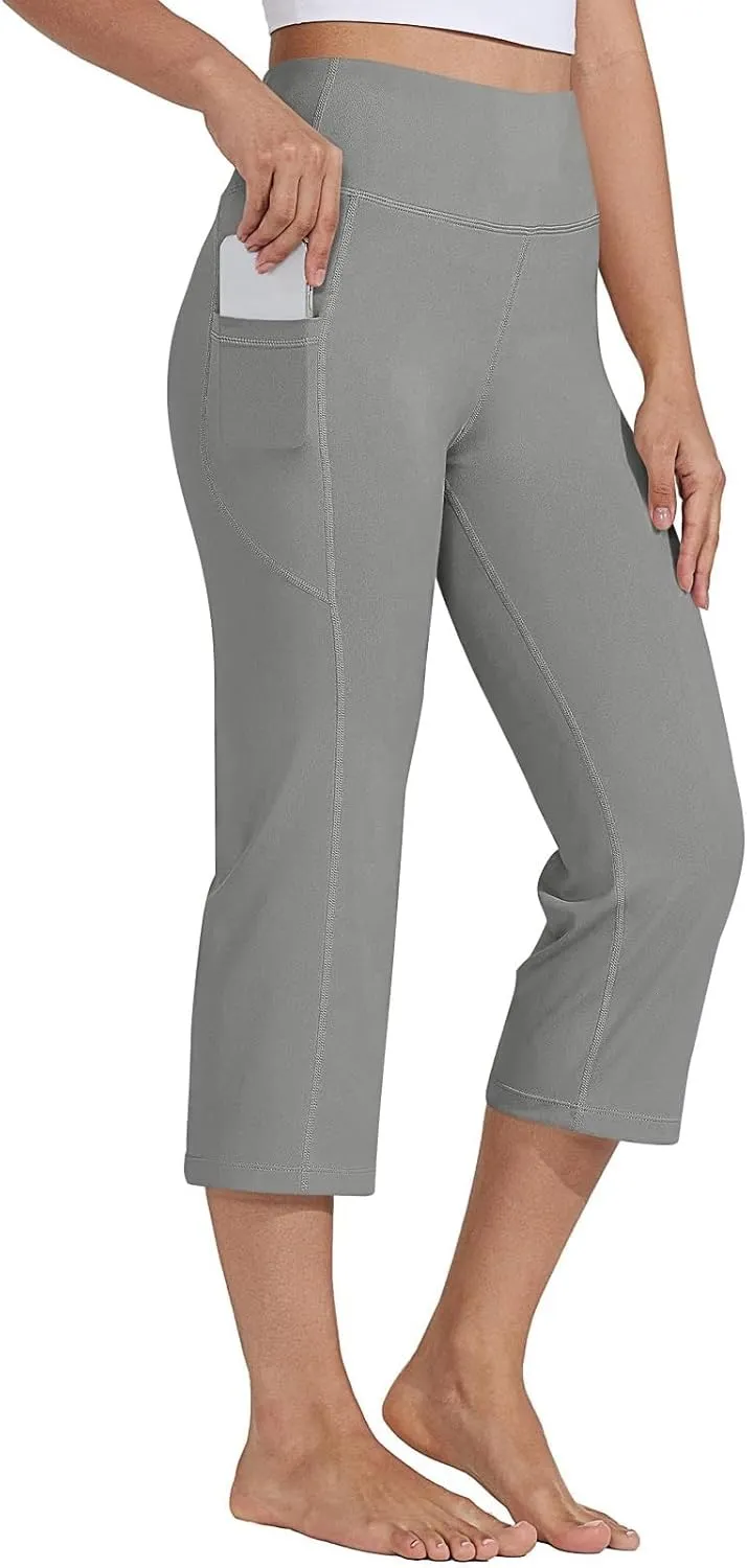 GOKKILRW Womens Casual Capri Pants Dress Yoga Capris Stretch Soft Gym Workout Crop Trousers Summer Straight Leg Office Slacks